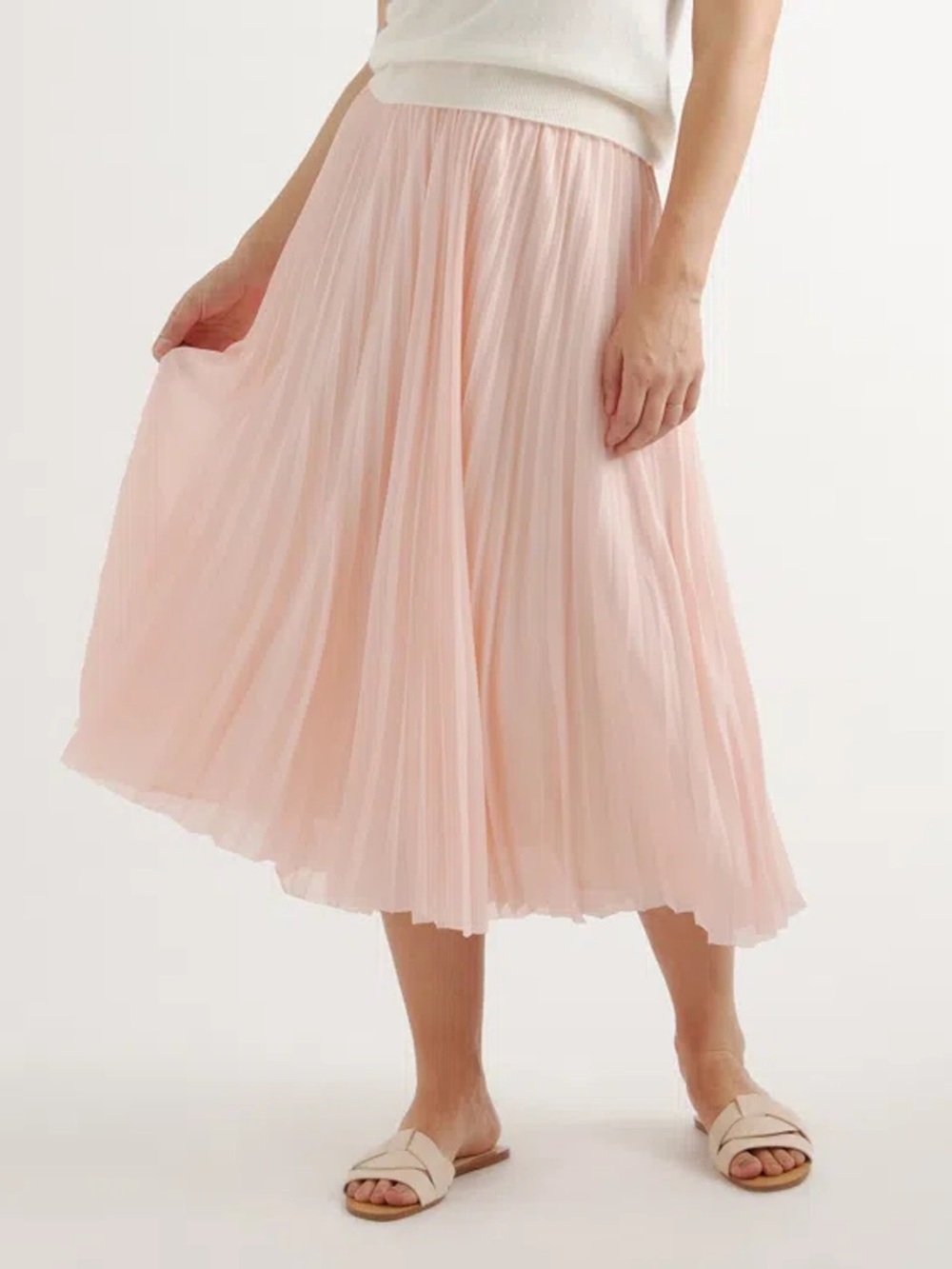 Quince Chiffon Pleated Midi Skirt in Soft Pink